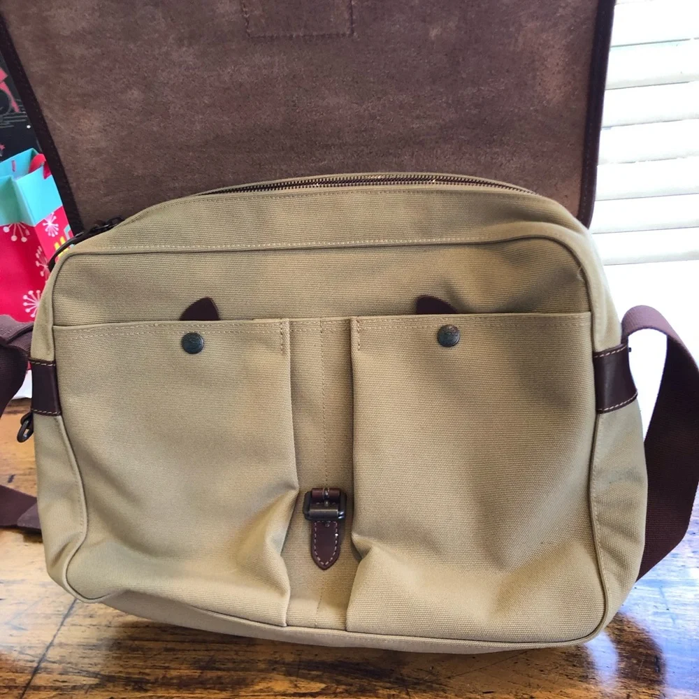Longchamp Beige and Brown Leather-Trim Briefcase